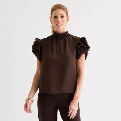 Liz Claiborne Womens Short Sleeve Blouse In Brown