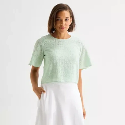 Liz Claiborne Womens Short Sleeve Blouse In Green