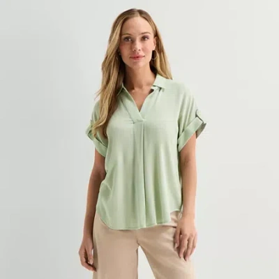 Liz Claiborne Womens Short Sleeve Blouse In Green