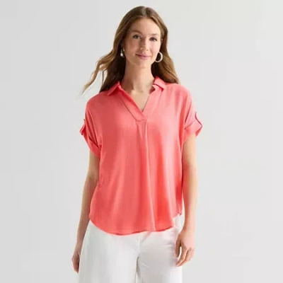 Liz Claiborne Womens Short Sleeve Blouse In Pink