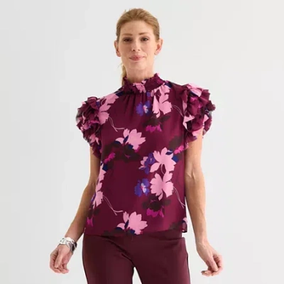 Liz Claiborne Womens Short Sleeve Blouse In Red