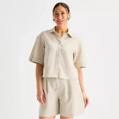 Liz Claiborne Womens Short Sleeve Blouse In Neutral