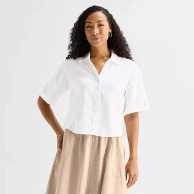 Liz Claiborne Womens Short Sleeve Blouse In White