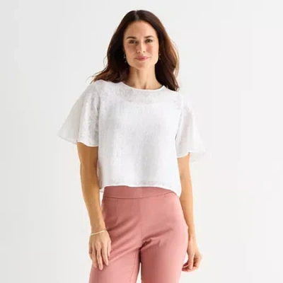 Liz Claiborne Womens Short Sleeve Blouse In White