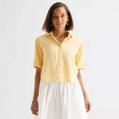 Liz Claiborne Womens Short Sleeve Blouse In Yellow