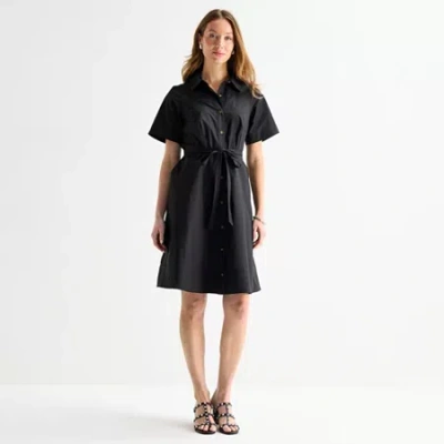 Liz Claiborne Womens Short Sleeve Midi A-line Dress In Black