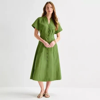 Liz Claiborne Womens Short Sleeve Midi A-line Dress In Green