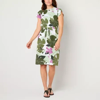 Liz Claiborne Womens Short Sleeve Midi Floral A-line Dress In Multi