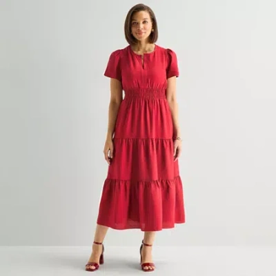 Liz Claiborne Womens Short Sleeve Midi Maxi Dress In Red
