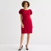Liz Claiborne Womens Short Sleeve Midi Sheath Dress In Red