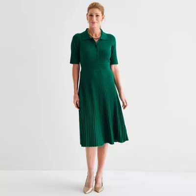 Liz Claiborne Womens Short Sleeve Midi Sweater Dress In Green