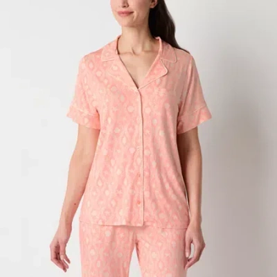 Liz Claiborne Womens Short Sleeve Pajama Top In Orange