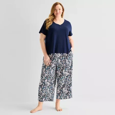 Liz Claiborne Womens Short Sleeve Plus Pajama Set In Blue