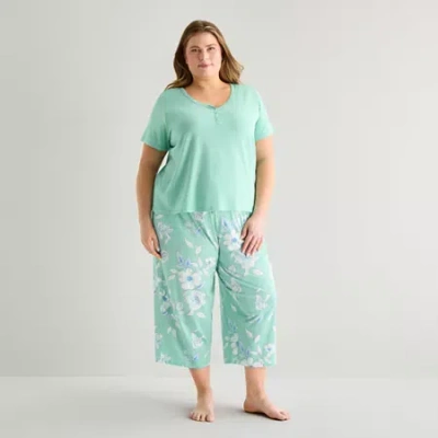 Liz Claiborne Womens Short Sleeve Plus Pajama Set In Multi