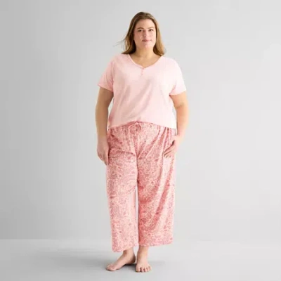 Liz Claiborne Womens Short Sleeve Plus Pajama Set In Pink
