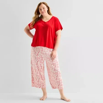 Liz Claiborne Womens Short Sleeve Plus Pajama Set In Red