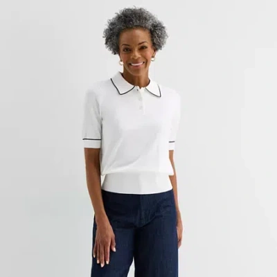 Liz Claiborne Womens Short Sleeve Polo Sweater In White