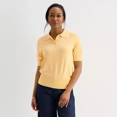 Liz Claiborne Womens Short Sleeve Polo Sweater In Yellow