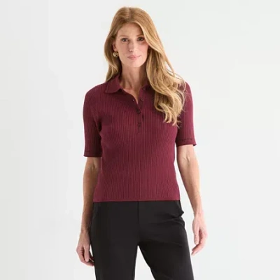 Liz Claiborne Womens Short Sleeve Pullover Sweater In Red