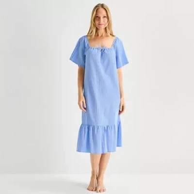 Liz Claiborne Womens Short Sleeve Square Neck Nightshirt In Blue