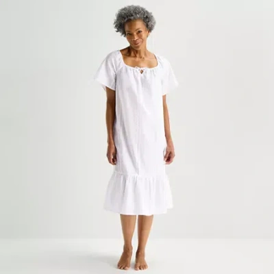 Liz Claiborne Womens Short Sleeve Square Neck Nightshirt In White