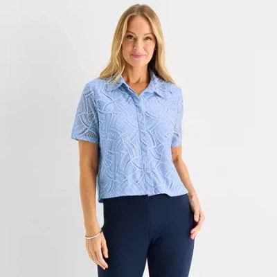 Liz Claiborne Womens Short Sleeve T-shirt In Blue