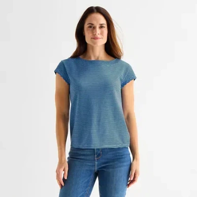 Liz Claiborne Womens Short Sleeve T-shirt In Blue