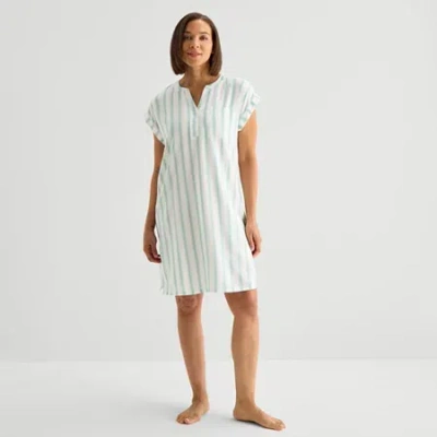 Liz Claiborne Womens Short Sleeve Y Neck Nightshirt In Green