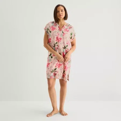 Liz Claiborne Womens Short Sleeve Y Neck Nightshirt In White