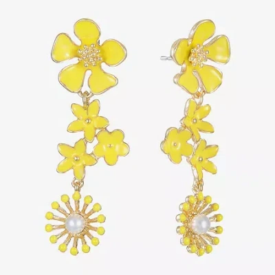 Liz Claiborne Womens Simulated Pearl Flower Hypoallergenic Drop Earrings In Yellow