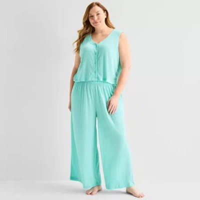 Liz Claiborne Womens Sleeveless 2-pc. Plus Pajama Set In Green