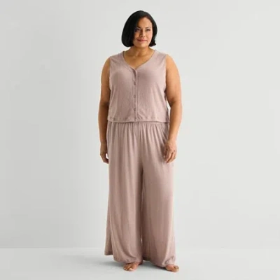 Liz Claiborne Womens Sleeveless 2-pc. Plus Pajama Set In Pink
