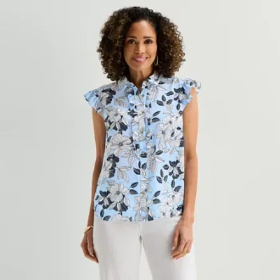 Liz Claiborne Womens Sleeveless Blouse In Blue
