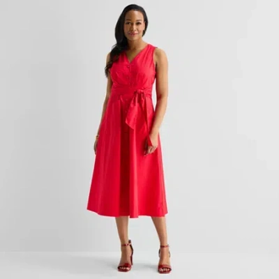 Liz Claiborne Womens Sleeveless Midi A-line Dress In Red