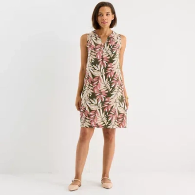 Liz Claiborne Womens Sleeveless Midi Leaf A-line Dress In Green