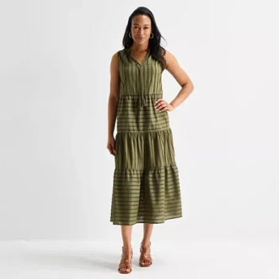 Liz Claiborne Womens Sleeveless Midi Maxi Dress In Green