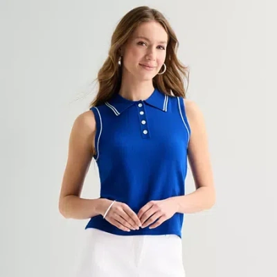 Liz Claiborne Womens Sleeveless Polo Sweater In Blue