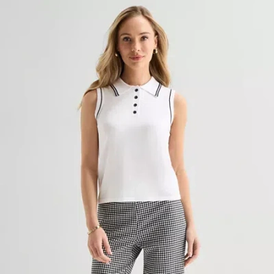 Liz Claiborne Womens Sleeveless Polo Sweater In White