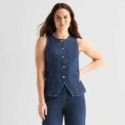 Liz Claiborne Womens Sleeveless Vest In Blue