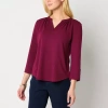 Liz Claiborne Womens Split Crew Neck 3/4 Sleeve Blouse In Red