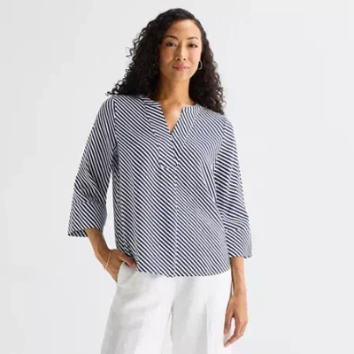 Liz Claiborne Womens Split Crew Neck 3/4 Sleeve Tunic Top In Blue