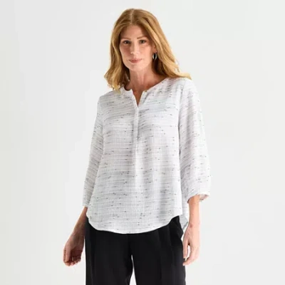 Liz Claiborne Womens Split Crew Neck 3/4 Sleeve Tunic Top In White