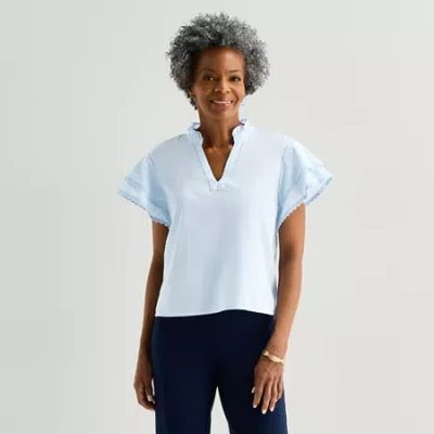 Liz Claiborne Womens Split Crew Neck Blouse In Blue