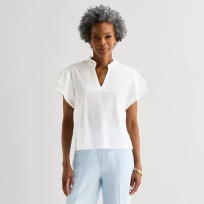 Liz Claiborne Womens Split Crew Neck Blouse In White