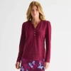 Liz Claiborne Womens Split Crew Neck Long Sleeve Blouse In Burgundy
