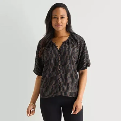 Liz Claiborne Womens Split Crew Neck Short Sleeve Blouse In Multi
