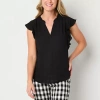 Liz Claiborne Womens Split Crew Neck Sleeveless Blouse In Black