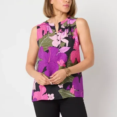 Liz Claiborne Womens Split Crew Neck Sleeveless Blouse In Black