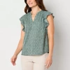 Liz Claiborne Womens Split Crew Neck Sleeveless Blouse In Green
