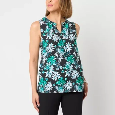 Liz Claiborne Womens Split Crew Neck Sleeveless Blouse In Green